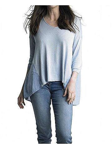 Tempo Paris 3/4 Sleeve V Neck Top in Sky (view 2)