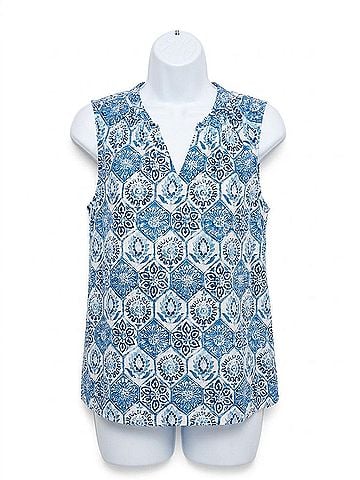 Charlie B Printed Sleeveless Ruffle Neck Top in Mosaic (view 1)