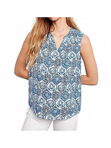Charlie B Printed Sleeveless Ruffle Neck Top in Mosaic (view 2)