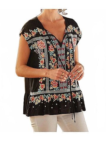 Andree by UNIT Embroidered Ruffle Top in Black (view 2)