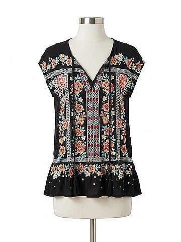 Andree by UNIT Embroidered Ruffle Top in Black (view 1)