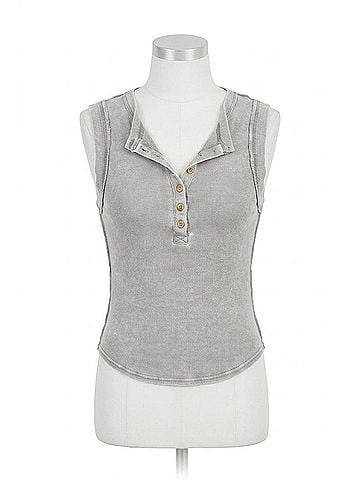 Blu Pepper Henley Knit Tank Top in Grey (view 1)
