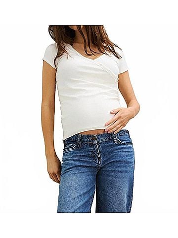 Hatch Softest Rib Nursing Tee- Maternity in White (view 2)