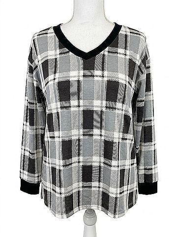 Honeyme Plaid Long Sleeve Tee in Charcoal (view 1)
