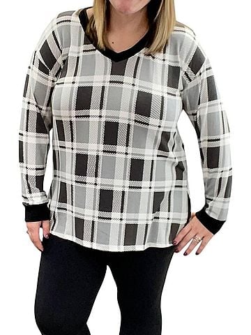 Honeyme Plaid Long Sleeve Tee in Charcoal (view 2)