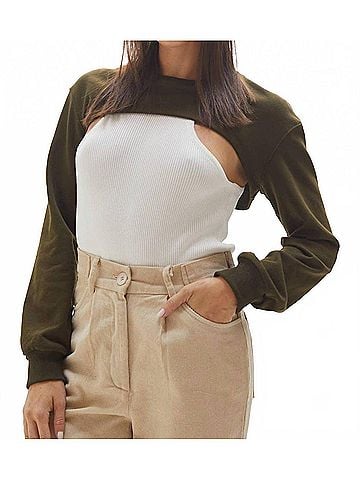 Crescent Harris Cropped Sweatshirt in Olive (view 2)