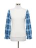 THML White Denim Patchwork Sleeve Top in White/ Blue Size S - photo 1