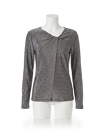 Soaked Skylara Knotted Long Sleeve Glitter Top in Silver (view 1)