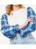 THML White Denim Patchwork Sleeve Top in White/ Blue Size S - photo 4