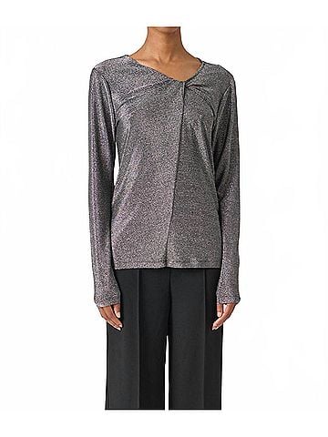 Soaked Skylara Knotted Long Sleeve Glitter Top in Silver (view 2)