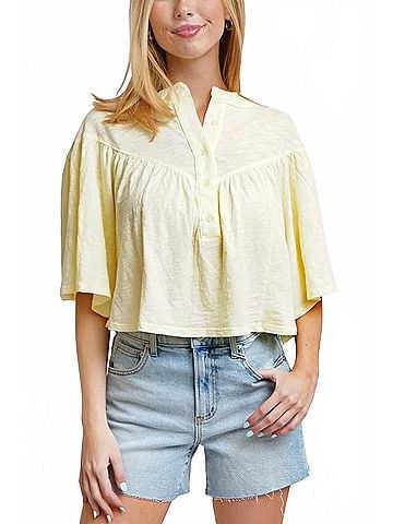 Bobi V Yoke Henley Blouse in Pollen (view 2)