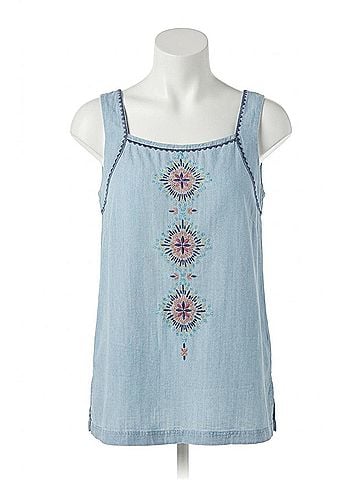 Renuar Embroidered Tank Top in Chambray With Multicolor Embroidery (view 1)