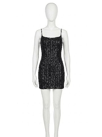 La Femme Straight Sheath Sequin Mini Cocktail Dress in Black (view 1)