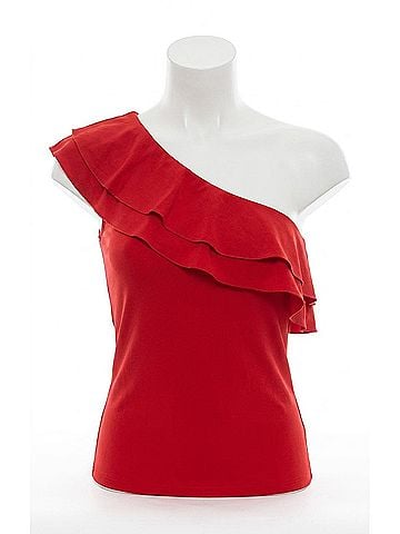 Veronica M. Ity Ruffle One Shoulder Top in Red (view 1)