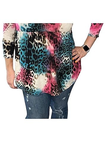 Honeyme Colorful Leopard Babydoll Tee in Multi Color (view 2)