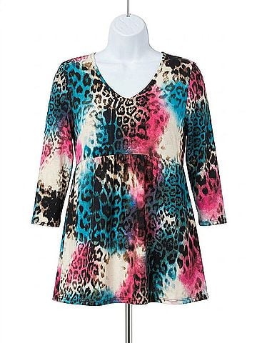 Honeyme Colorful Leopard Babydoll Tee in Multi Color (view 1)