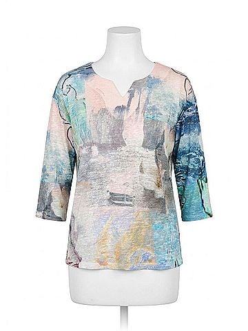 FDJ Drop Shoulder Notch Neck Top in Spring Collage (view 1)