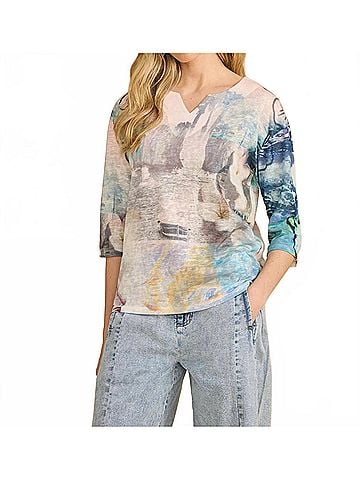 FDJ Drop Shoulder Notch Neck Top in Spring Collage (view 2)