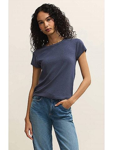 Z Supply Renae Rib Short Sleeve Top in Indigo (view 2)