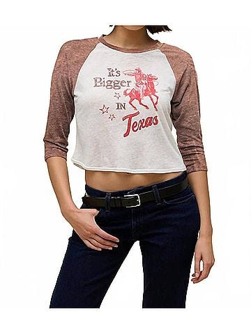 Day Dreamer Its Bigger In Texas Burnout Raglan Tee in Vintage White / Nutmeg (view 2)