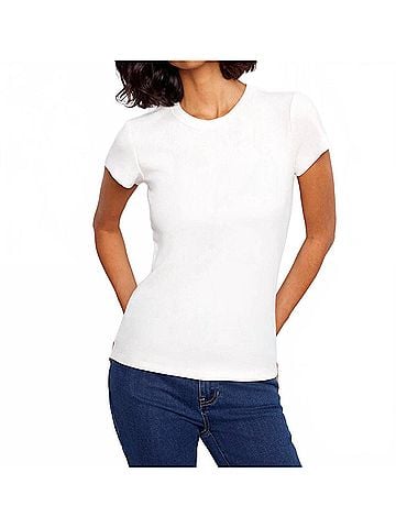 Charlie B Tencel Ribbed Crew Neck T-Shirt in White (view 2)