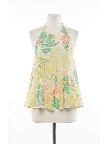 Astr Belen Babydoll Halter Top in Green Peach Tropical (view 1)