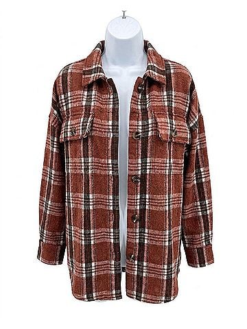 Mikarose Apple Cider Plaid Shacket in Brown Multi (view 1)