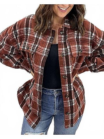 Mikarose Apple Cider Plaid Shacket in Brown Multi (view 2)