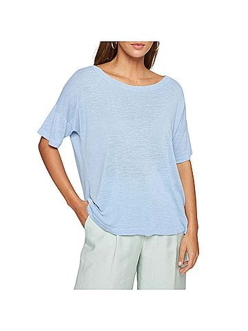 MAISON MONTAGUT Flamed Linen Button Back T-Shirt in Light Blue (view 2)