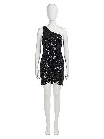 La Femme One Shoulder Sequin Mini Cocktail Dress in Black (view 1)