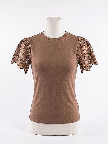 Mikarose Demi Crochet Sleeve Top in Cocoa (view 1)