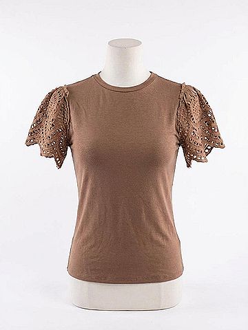 Mikarose Demi Crochet Sleeve Top in Cocoa (view 1)