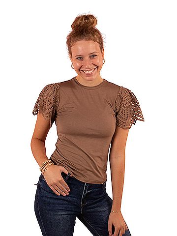 Mikarose Demi Crochet Sleeve Top in Cocoa (view 2)