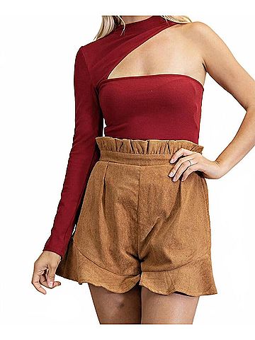 Glam Alyssa One Shoulder Cut Out Bodysuit in Vibrant Wine (view 2)