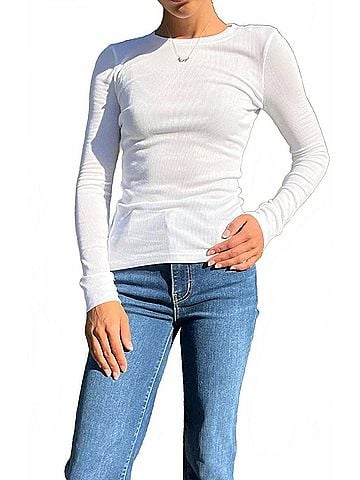 Bobi Long Sleeve Scoop Neck Tee in White (view 2)