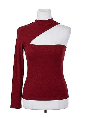 Glam Alyssa One Shoulder Cut Out Bodysuit in Vibrant Wine (view 1)