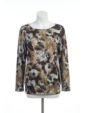 Papillon Watercolor Oversized Banded Bottom Sweater in Brown (view 1)