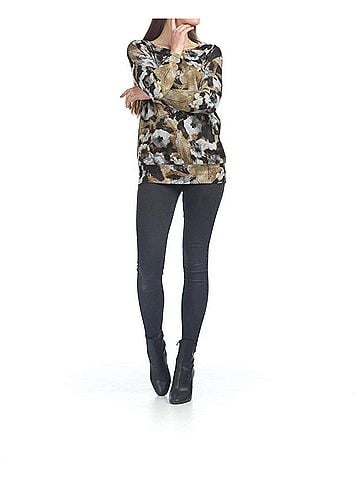 Papillon Watercolor Oversized Banded Bottom Sweater in Brown (view 2)
