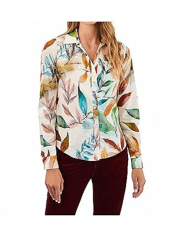 FDJ Split-Neck Long Sleeve Shirt in Miriam Print (view 2)