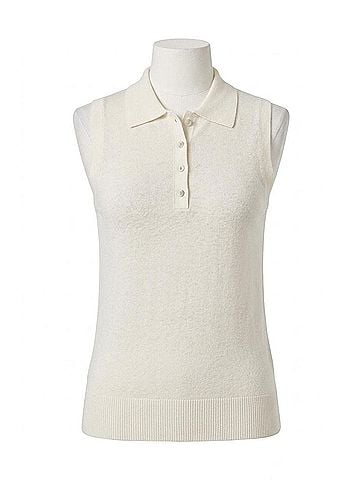 Lilla P Sleeveless Polo Sweater in White Linen (view 1)