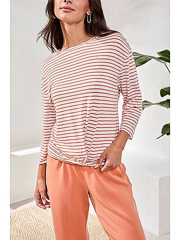 Tribal 3/4 Sleeve Boatneck Twist Front Top in Guavablush (view 2)