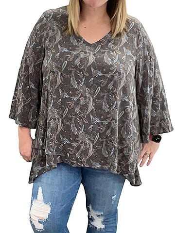 Jade by Jane Paisley Cross Front Tunic Top in Charcoal (view 2)