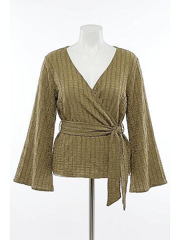 Fashion Wrap Front Belted Top - Plus in Green (view 1)