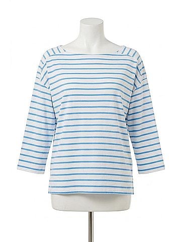 Tribal Codi Three Quarter Sleeve Boat Neck Knit Top in Deep Sea (view 1)