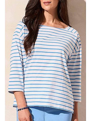 Tribal Codi Three Quarter Sleeve Boat Neck Knit Top in Deep Sea (view 2)