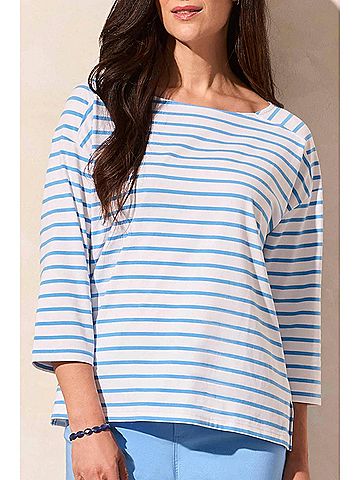 Tribal Codi Three Quarter Sleeve Boat Neck Knit Top in Deep Sea (view 2)