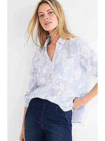 Nic + Zoe Striped Jacquard Top in Sky (view 2)