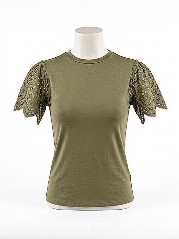 Mikarose Demi Crochet Sleeve Top in Green (view 1)