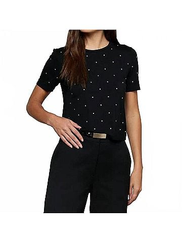 L'Agence Stormy Short Sleeve Embellished Crew Neck Tee in Black (view 2)