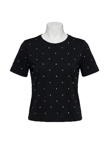 L'Agence Stormy Short Sleeve Embellished Crew Neck Tee in Black (view 1)